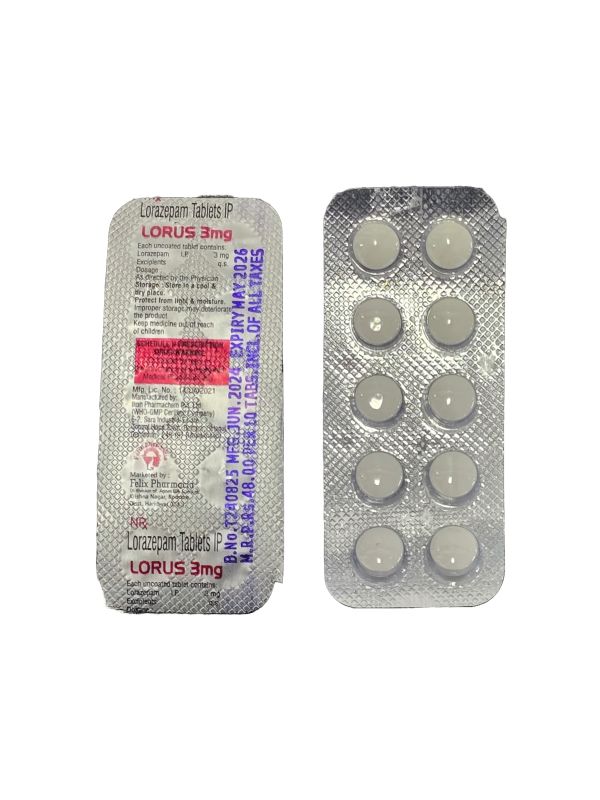 Lorazepam Lorus-3MG X10 Tabs